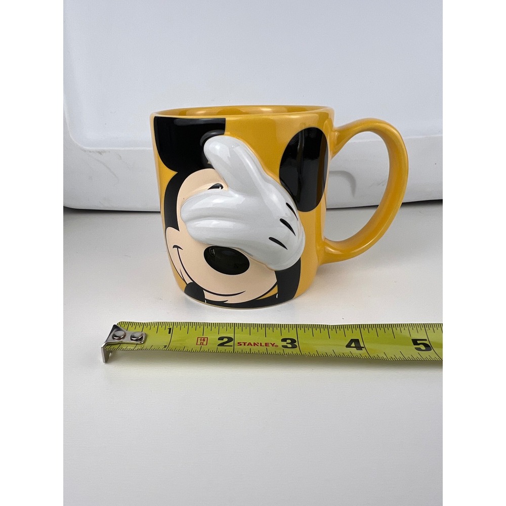 Disney Store Mickey Mouse Peek-a-Boo Yellow Dimensional Coffee Mug Rare‎